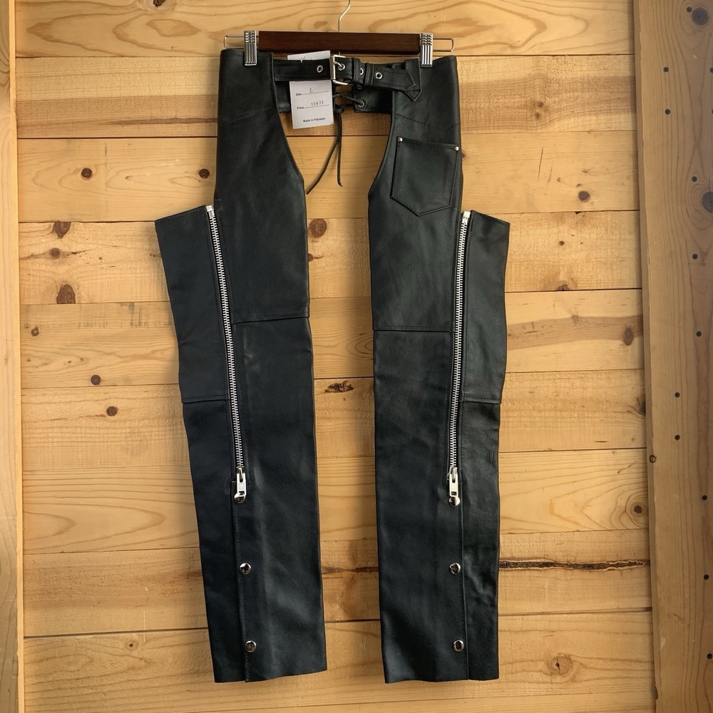 NWT Detour Motorcycle Gear Biker Chaps Unisex Leather Black Size L